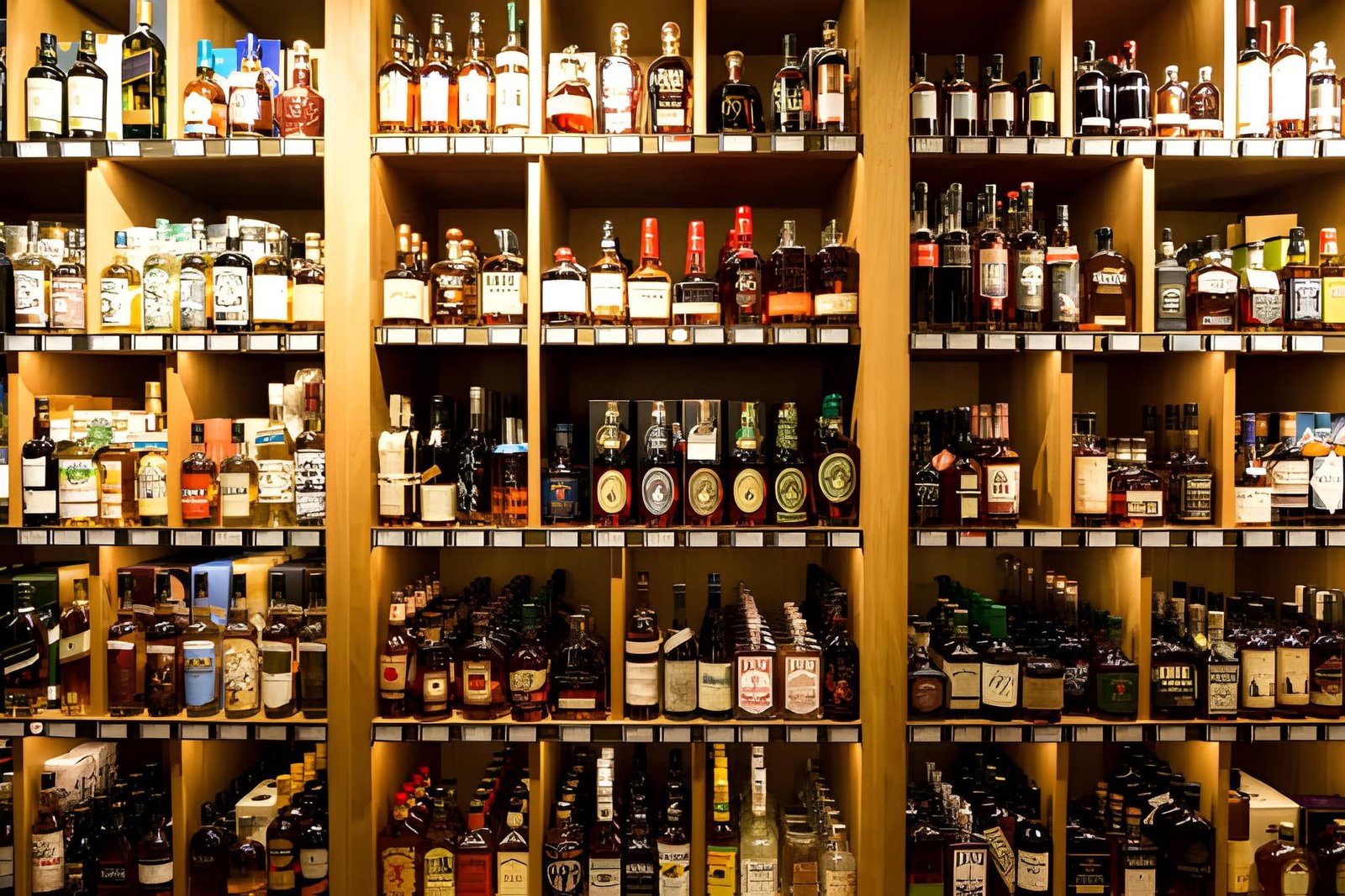 Bourbon versus American whiskey bottles side by side.